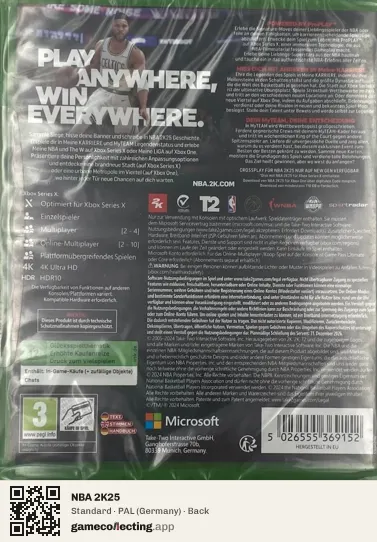 NBA 2K25 Xbox Series X, Germany box back