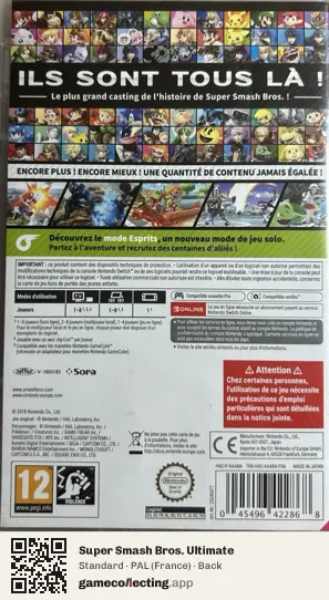 Super Smash Bros. Ultimate Nintendo Switch, France box back