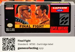 Final Fight Super Nintendo Entertainment System, NTSC cartridge label