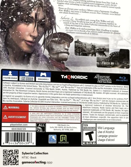 Syberia Collection PlayStation 3, NTSC box back