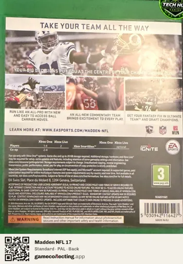 Madden NFL 17 Xbox One, PAL box back