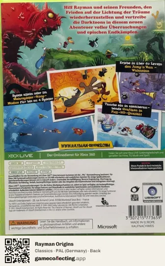 Rayman Origins Xbox 360, Germany box back