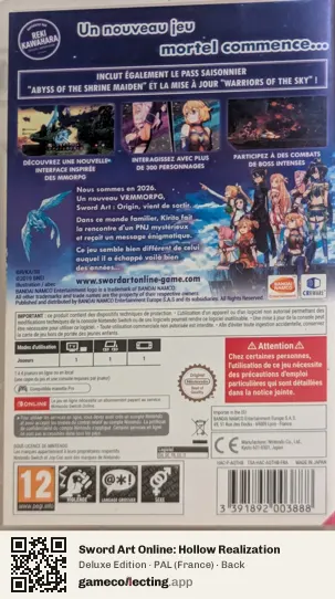 Sword Art Online: Hollow Realization Nintendo Switch, France box back