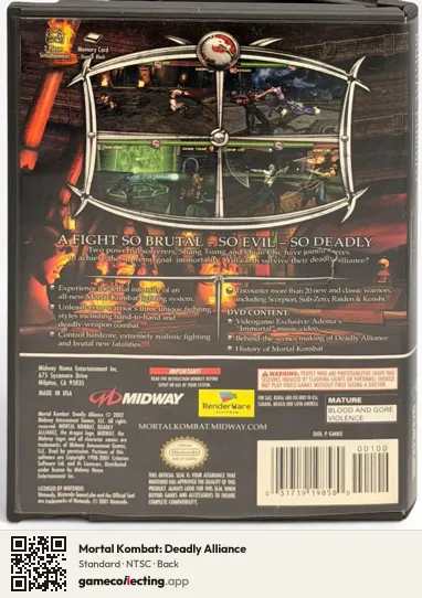Mortal Kombat: Deadly Alliance Nintendo GameCube, NTSC box back
