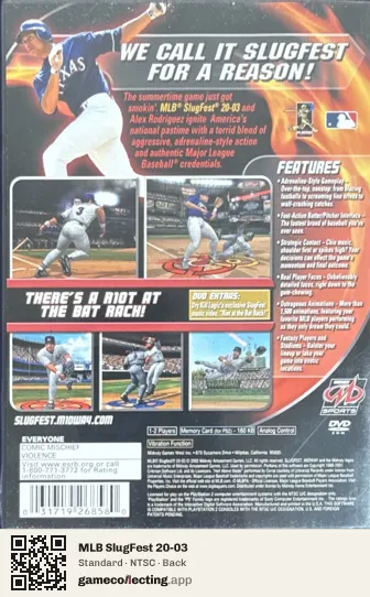 MLB SlugFest 20-03 PlayStation 2, NTSC box back