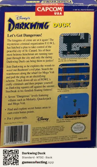 Darkwing Duck Nintendo Entertainment System, NTSC box back