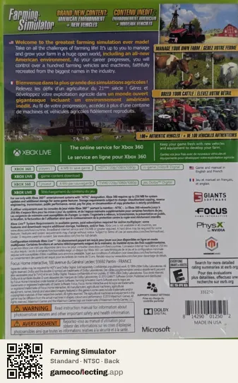 Farming Simulator Xbox 360, NTSC box back
