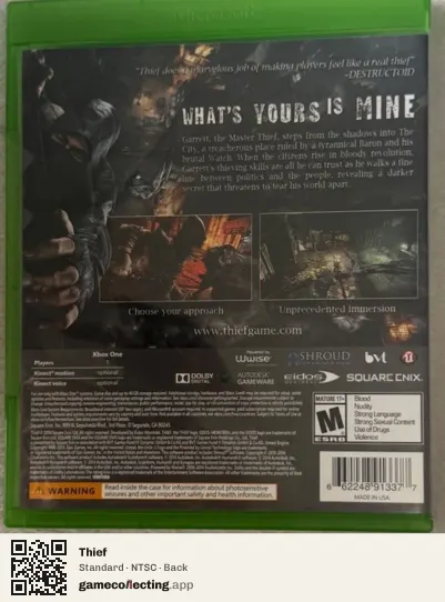 Thief Xbox One, NTSC box back