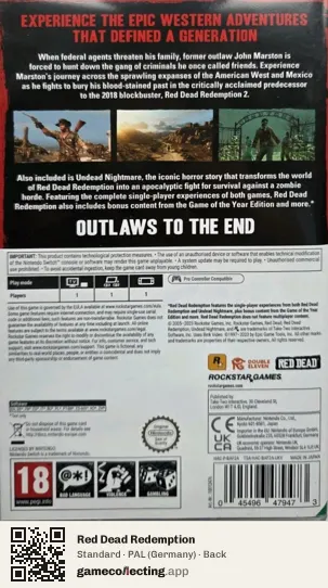 Red Dead Redemption Nintendo Switch, Germany box back