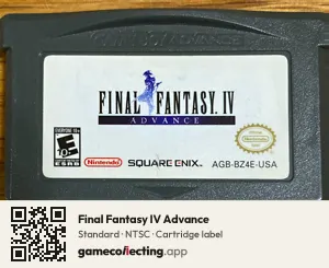 Final Fantasy IV Advance Game Boy Advance, NTSC cartridge label