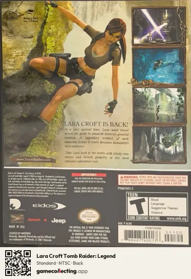 Lara Croft Tomb Raider: Legend Nintendo GameCube, NTSC box back