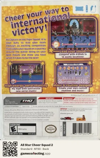 All Star Cheer Squad 2 Nintendo Wii, NTSC box back