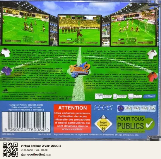 Virtua Striker 2 Ver. 2000.1 Sega Dreamcast, PAL box back