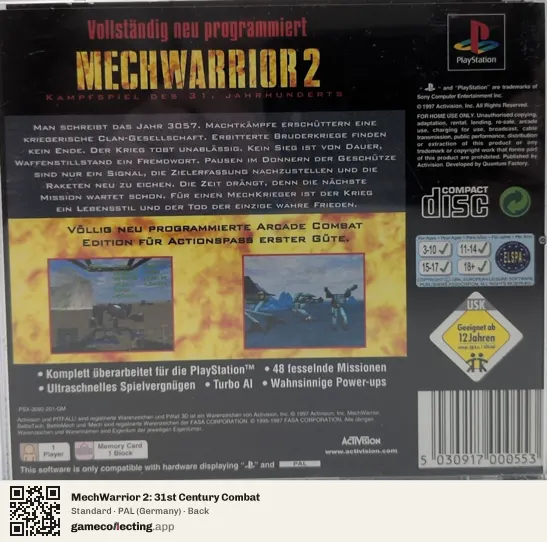 MechWarrior 2: 31st Century Combat PlayStation, Germany box back