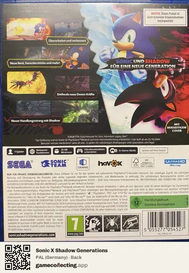 Sonic X Shadow Generations PlayStation 5, Germany box back