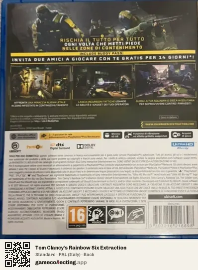 Tom Clancy's Rainbow Six Extraction PlayStation 5, Italy box back