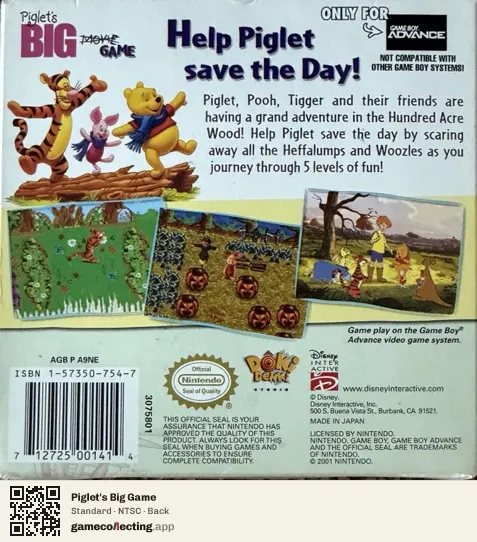 Piglet's Big Game Game Boy Advance, NTSC box back