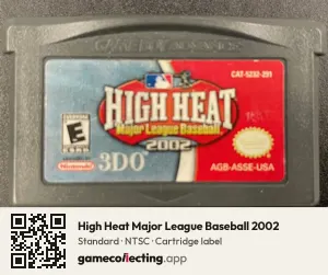 High Heat Major League Baseball 2002 Game Boy Advance, NTSC cartridge label