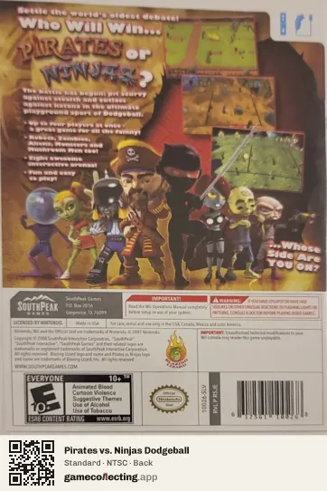 Pirates vs. Ninjas Dodgeball Nintendo Wii, NTSC box back
