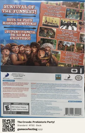 The Croods: Prehistoric Party! Nintendo Wii U, NTSC box back
