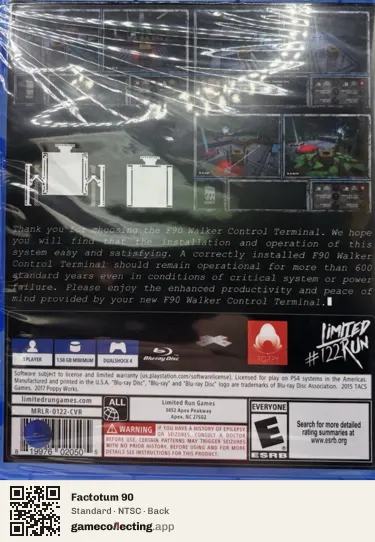 Factotum 90 PlayStation 4, NTSC box back