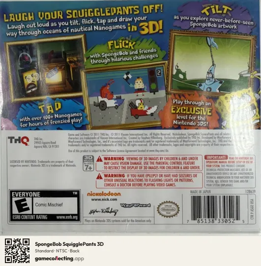 SpongeBob SquigglePants 3D Nintendo 3DS, NTSC box back