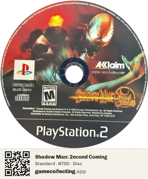 Shadow Man: 2econd Coming PlayStation 2, NTSC disc