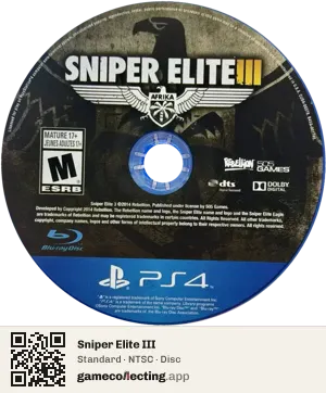 Sniper Elite III PlayStation 4, NTSC disc