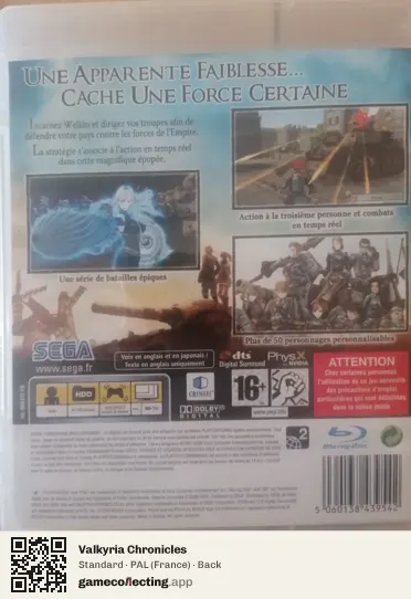 Valkyria Chronicles PlayStation 3, France box back