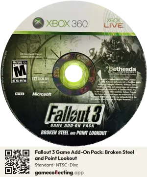 Fallout 3 Game Add-On Pack: Broken Steel and Point Lookout Xbox 360, NTSC disc