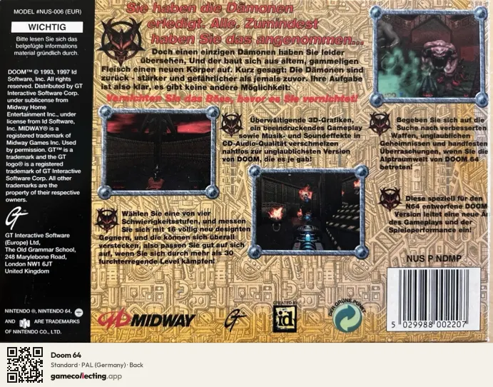 Doom 64 Nintendo 64, Germany box back