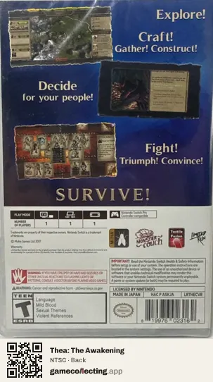 Thea: The Awakening Nintendo Switch, NTSC box back