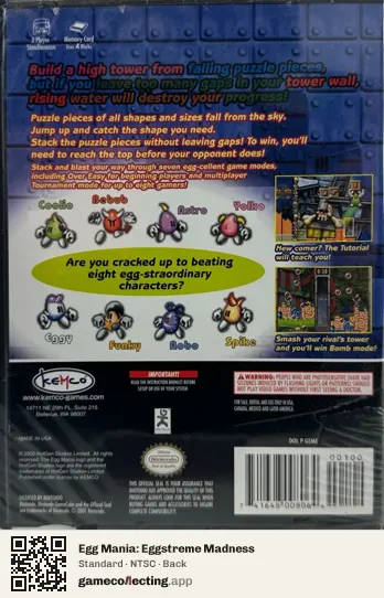 Egg Mania: Eggstreme Madness Nintendo GameCube, NTSC box back