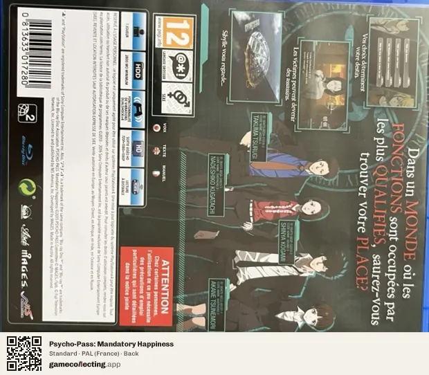 Psycho-Pass: Mandatory Happiness PlayStation 4, France box back