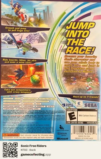 Sonic Free Riders Xbox 360, NTSC box back