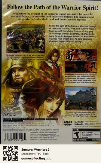 Samurai Warriors 2 PlayStation 2, NTSC box back