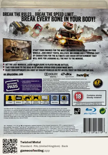Twisted Metal PlayStation 3, United Kingdom box back
