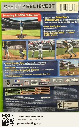 All-Star Baseball 2005 Xbox, NTSC box back