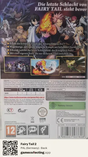 Fairy Tail 2 Nintendo Switch, Germany box back