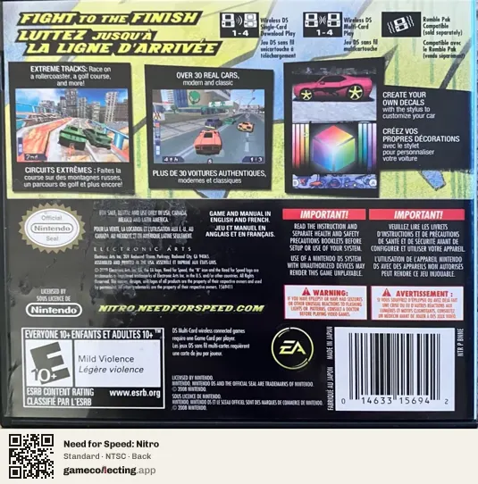 Need for Speed: Nitro Nintendo DS, NTSC box back