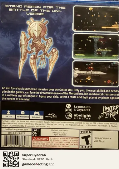 Super Hydorah PlayStation 4, NTSC box back