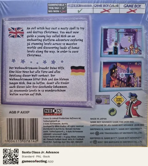 Santa Claus Jr. Advance Game Boy Advance, PAL box back