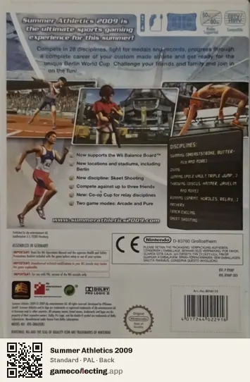 Summer Athletics 2009 Nintendo Wii, PAL box back