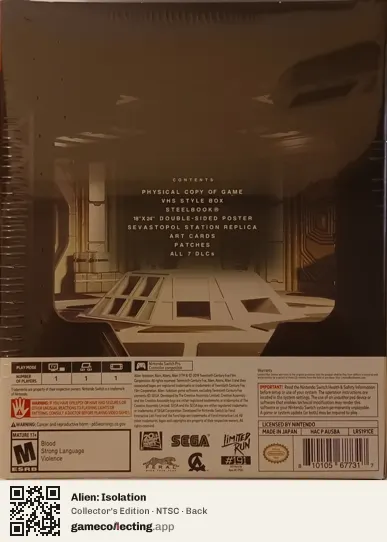 Alien: Isolation Nintendo Switch, NTSC box back