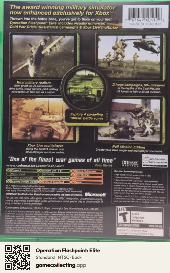 Operation Flashpoint: Elite Xbox, NTSC box back