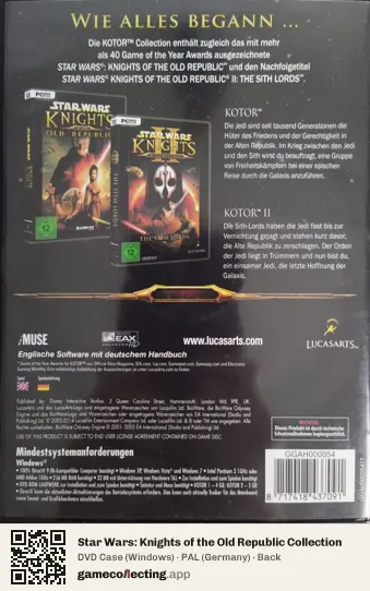Star Wars: Knights of the Old Republic Collection Computer, Germany box back