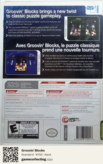 Groovin' Blocks Nintendo Wii, NTSC box back