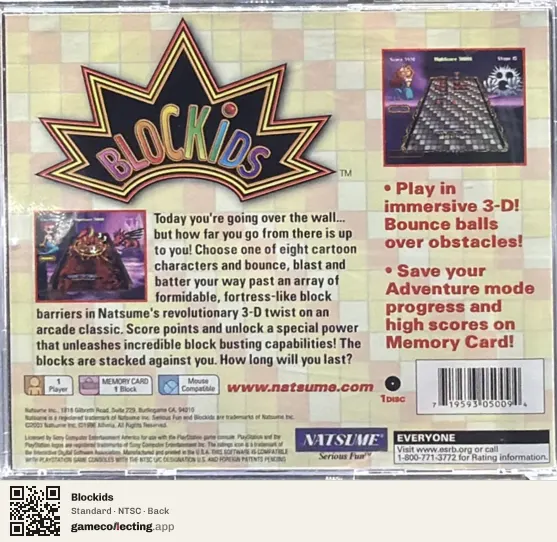 Blockids PlayStation, NTSC box back