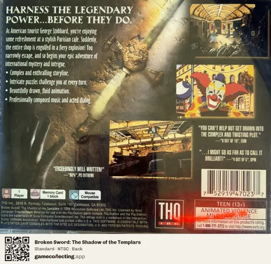 Broken Sword: The Shadow of the Templars PlayStation, NTSC box back