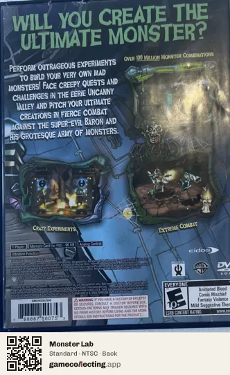 Monster Lab PlayStation 2, NTSC box back